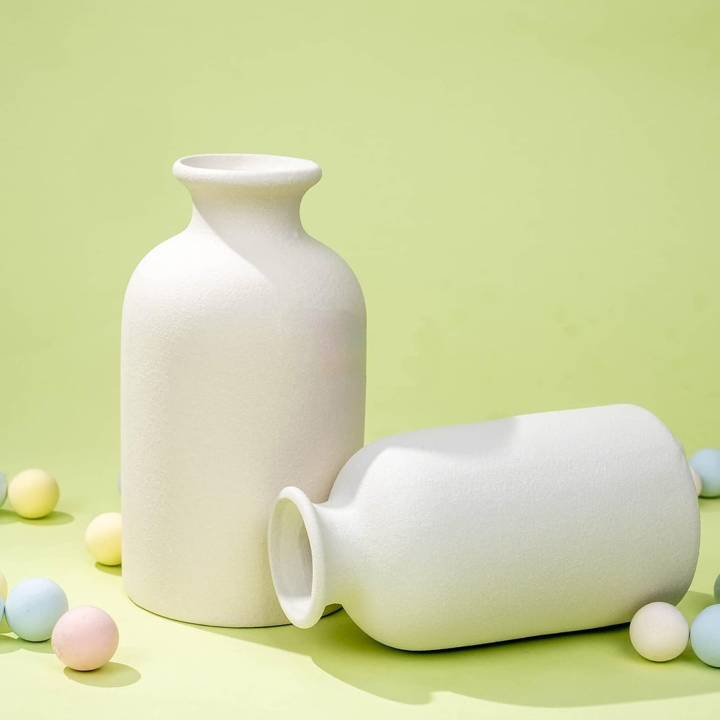 White Ceramic vases Home Decor 2pcs Small vase Set Boho vase Modern Farmhouse Decor (White)