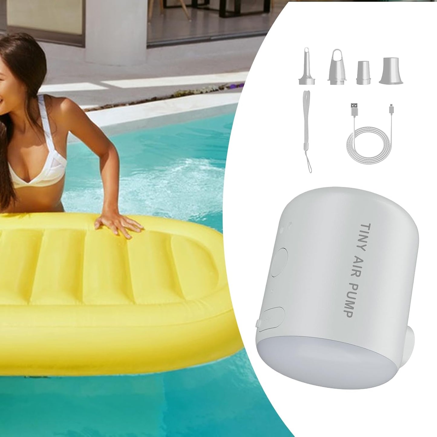 Electric Pump for Inflatables, Swimming Pool Inflator Rechargeable with Light, Outdoor Gear 2200mAh Inflation Blow Tool for Home Travel Camping Picnics, 2.13 inches