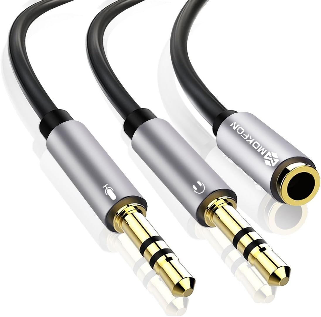 Combo Audio Adapters Cable Headphone Y Splitter with Mic and Audio Male to Female 3.5mm PC Headset Extension Stereo Jack Cables for Computer,Laptop,Earphone and More 3.9 Inch (Black)