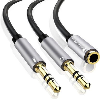 Combo Audio Adapters Cable Headphone Y Splitter with Mic and Audio Male to Female 3.5mm PC Headset Extension Stereo Jack Cables for Computer,Laptop,Earphone and More 3.9 Inch (Black)