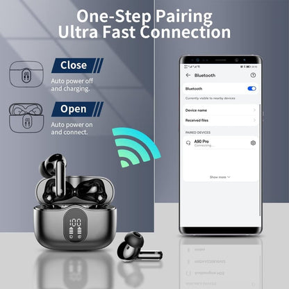Wireless Earbuds, Bluetooth Headphones 5.4 HiFi Stereo, Wireless Earphones with ENC Noise Cancelling Mic, IP7 Waterproof in Ear Headphones, LED Digital Display Ear Buds, Touch Control, Black