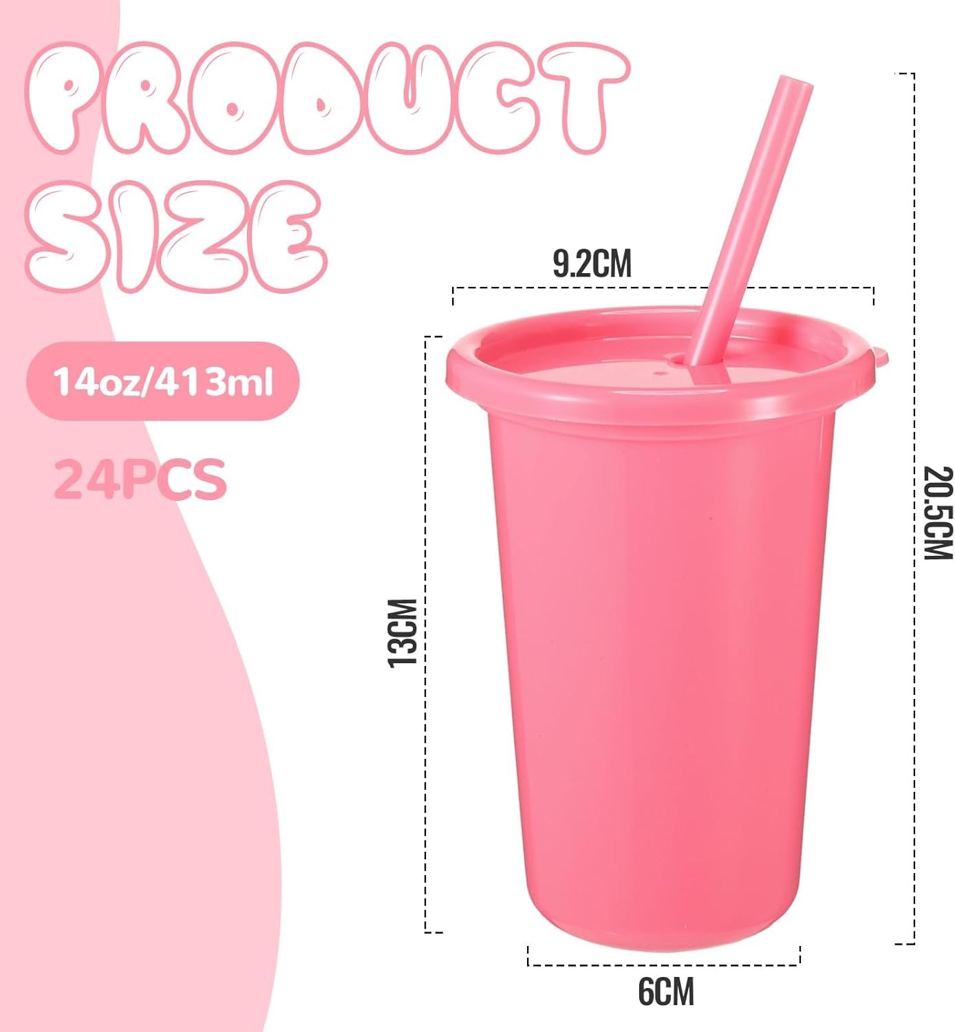 Nuanchu Bulk Tumbler with Lid and Straw 14oz Plastic Cups for Adult Reusable Coffee Drinking Cup Set Water Travel Bottle Mug with Sheets Letter Stickers for Party(Macaron Colors,24 Pcs)