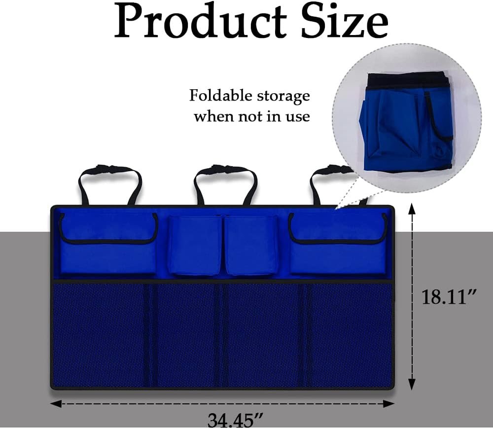 Car Trunk Organizer, Backseat Hanging Organizer, Auto Waterproof Sturdy Backseat Hanging Large Storage Collapsible Cargo Bag with 7 Large Compartments, Universal Car Interior Accessories for Man Woman