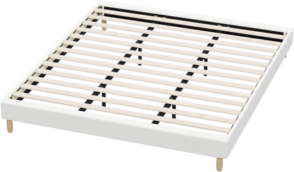 OIKITURE Bed Frame with Wooden Slats, Metal Bed Frame with Boucle Fabric Covers, Platform Bed Base King Size for Bedroom Home Decor, King Bed Frame Home Furniture