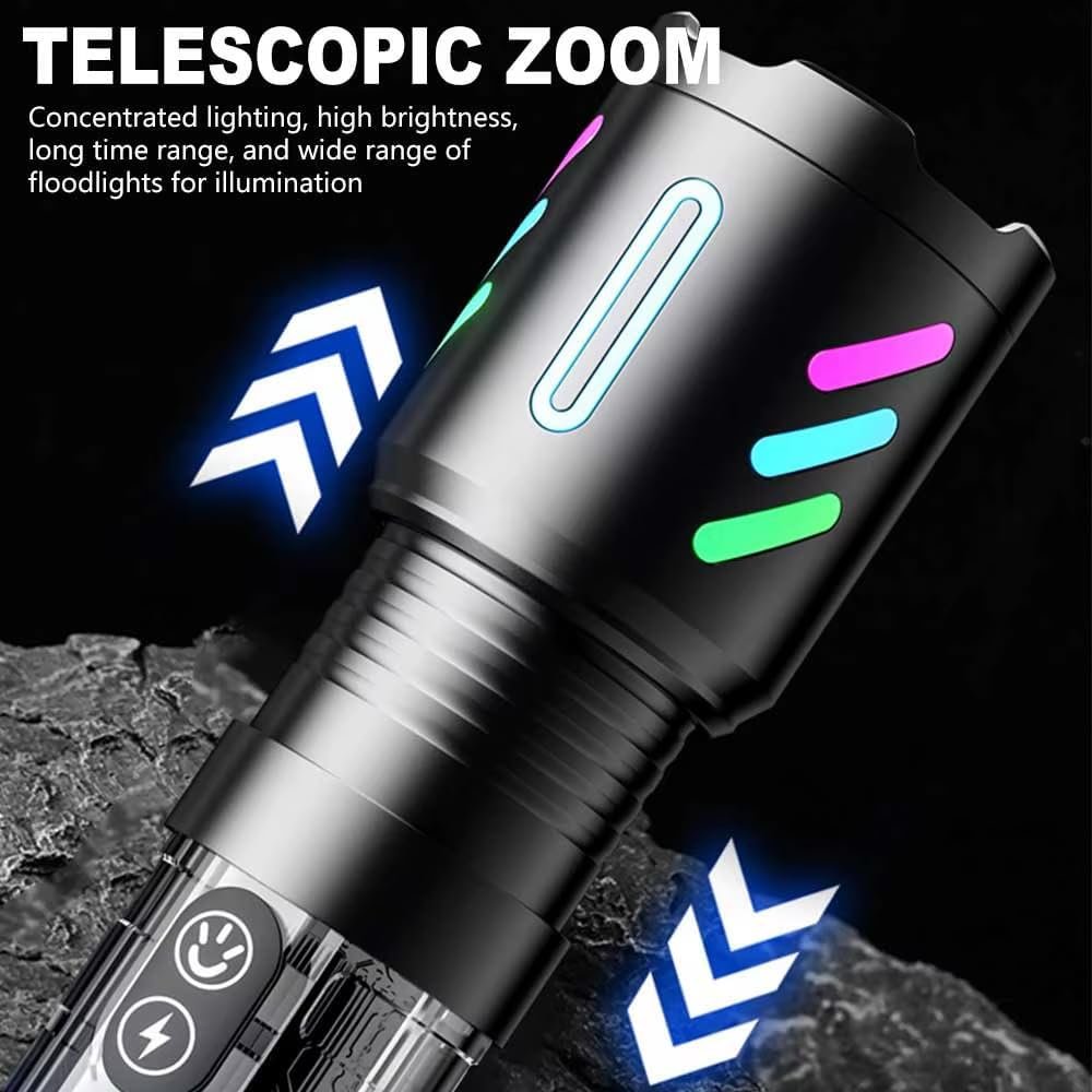 Rechargeable Flashlight,LED Torch Zoom with Power Display,Handheld Torches Waterproof 5 Modes Powerful Tactical Work Lamp for Emergency,Camping (1 Pack)