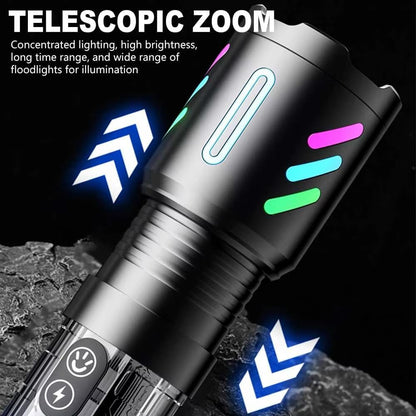 Rechargeable Flashlight,LED Torch Zoom with Power Display,Handheld Torches Waterproof 5 Modes Powerful Tactical Work Lamp for Emergency,Camping (1 Pack)