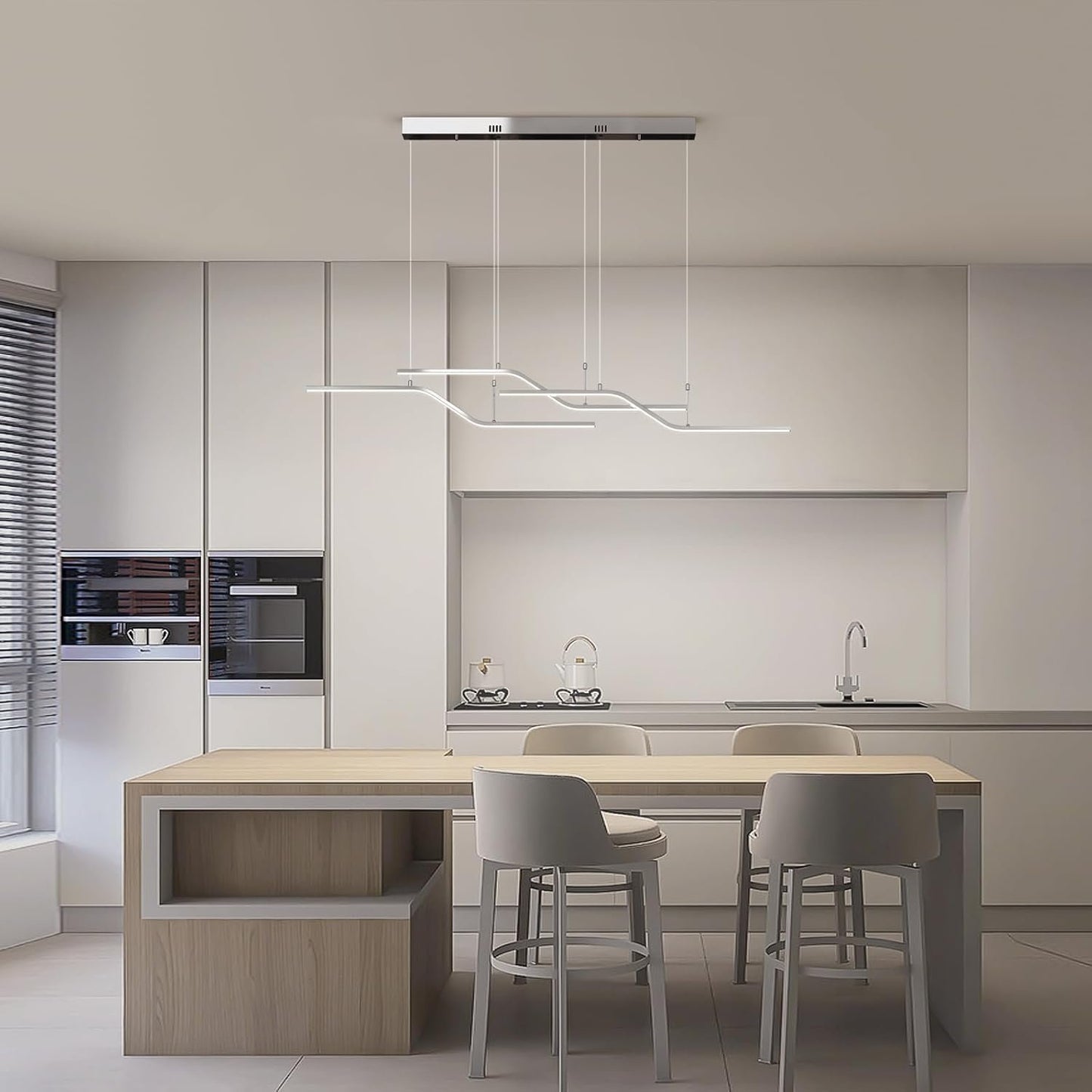 Siittoo Modern LED Pendant Light Fixture, 52'' Upgrade Dimmable Modern LED Chandelier Light Fixture, 45W Z-Shape Kitchen Island Light Fixture Hanging Pendant Light for Dining Living Room (Chrome)