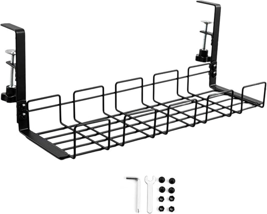 Easy to install desk organizer is designed for efficient workspace organization without drilling under desk cable management tray