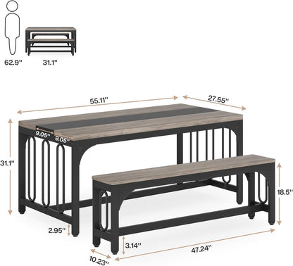 Tribesigns Dining Table with 2 Benches for Living Room, Kitchen, Grey