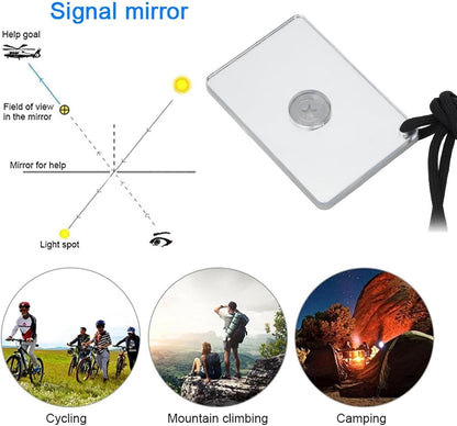 Segnale Mirror Survival Tool, Reflective Daylight, Built-in Compass, 7,5 x 5 x 0,6 cm Safety Whistle, Outdoor Adventure Gear, Compact Equipment for Hiking Camping