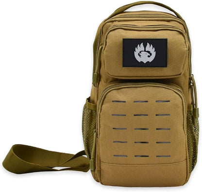 TORCH Sling Bag Single Shoulder Crossbody Backpack Urban Outdoor Sports Military Style MOLLE Travel Pack for EDC Gear V2 Desert, Desert, 10L, Everyday Carry Bag