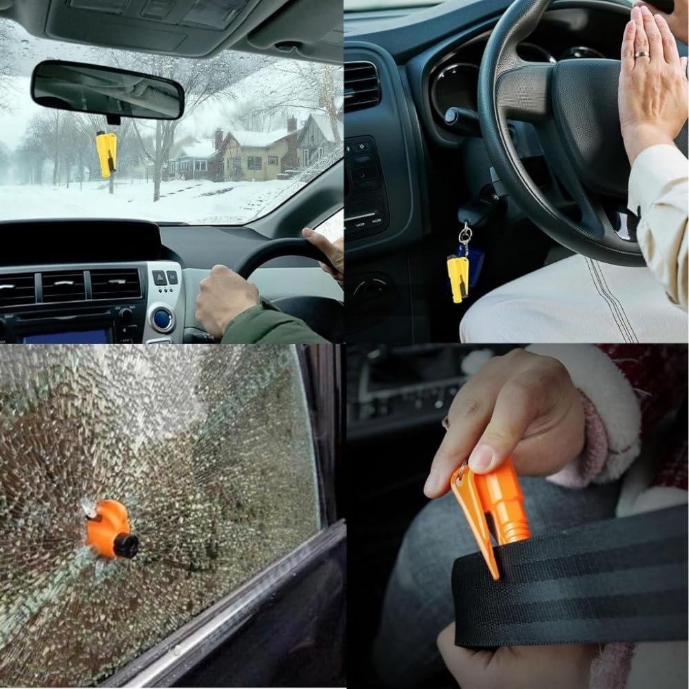 3 Pcs Compact safety hammers, Emergency Keychain Car Escape tool, 3-in-1 Seat Belt Cutter and Window Breaker