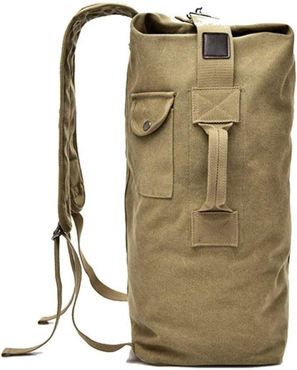 Canvas Backpack, Outdoor Large Capacity Travel Backpack, Hiking Camping Backpack, Tactical Military Bucket Bag（Black）