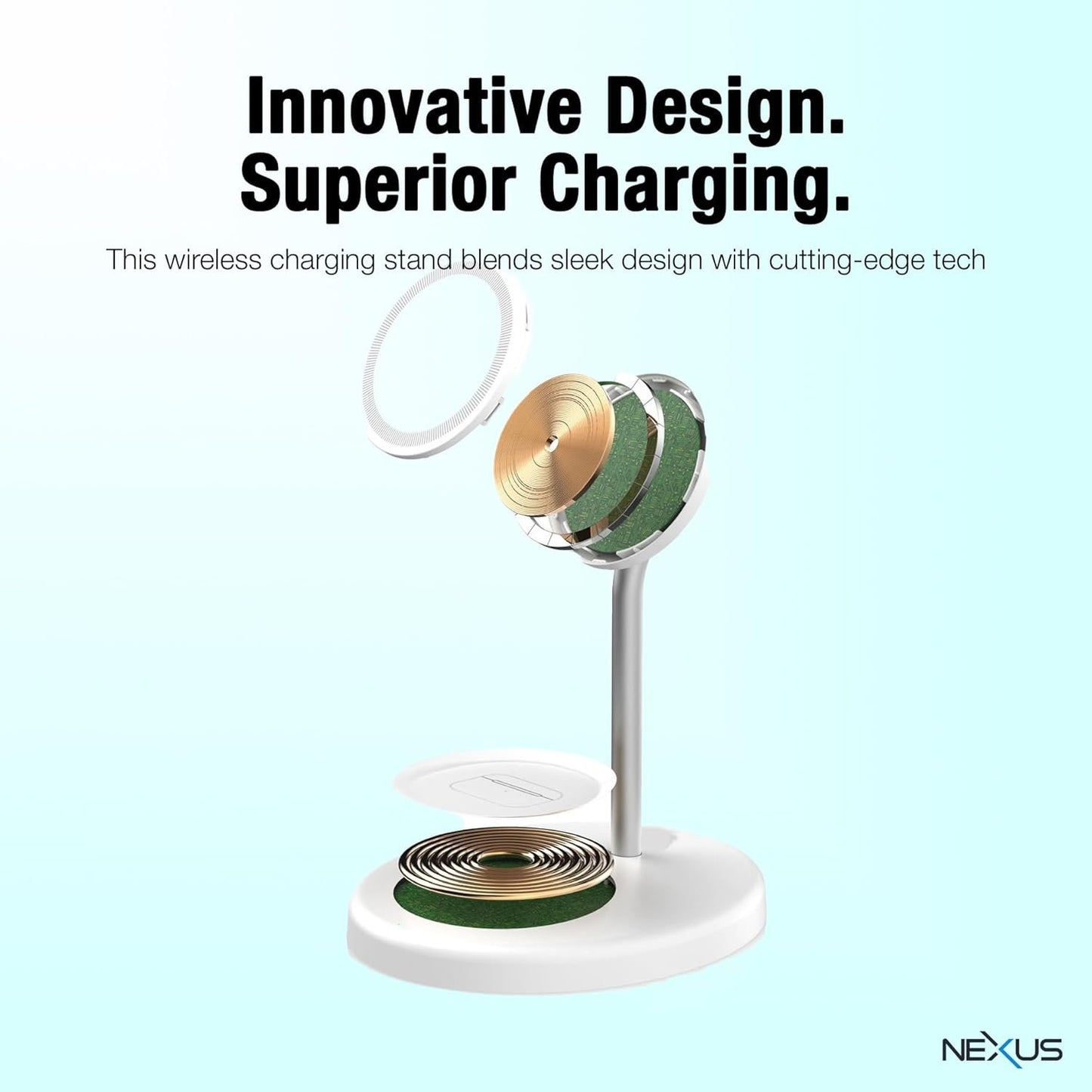 NEXUS NexusMag Wireless Charger, 15W Fast Charge, 2 in 1 MagSafe Charging Stand, Lightweight, Compatible with iPhone 16/15/14/13/AirPods Pro/Galaxy S25 Ultra/Pixel 9 Pro (No AC Adapter)