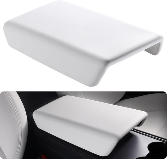 BASENOR Tesla Model 3 Model Y Center Console Cover TPE Armrest Cover Center Console Protector Armrest Cushion Pad 2017-2024 Tesla Interior Accessories White