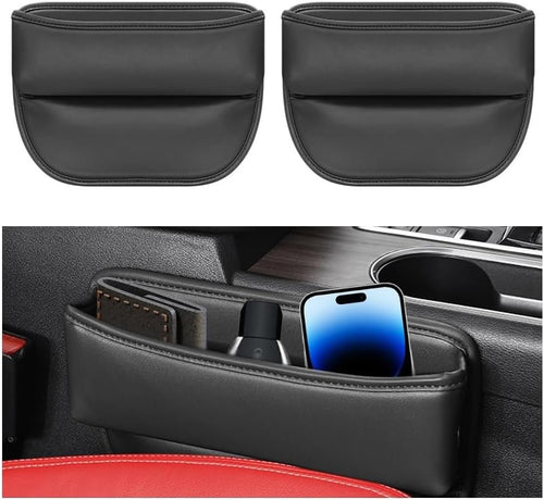 XINLIYA Car Seat Gap Filler Organizer, 2PCS Leather Multifunctional Vehicles Front Seat Storage Box for Keys Phone, Adjustable Automotive Interior Accessories, Universal for SUV, Truck (Black)