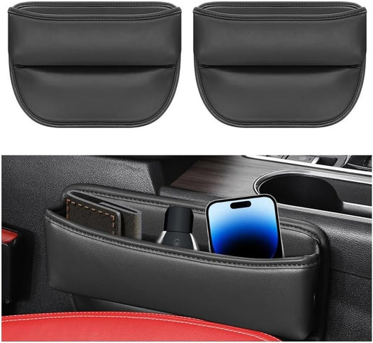 XINLIYA Car Seat Gap Filler Organizer, 2PCS Leather Multifunctional Vehicles Front Seat Storage Box for Keys Phone, Adjustable Automotive Interior Accessories, Universal for SUV, Truck (Black)