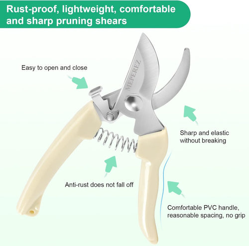 MEPEREZ- 2PCS Stainless Steel Pruning Shears,Multifunctional Gardening Shears,Orchard Flower Picking Tree Trimming Flowers,Bonsai,Fruit Picking Scissors Tool…
