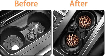 XINLIYA 2 Pack Car Coasters for Drinks Absorbent - 2.75 Inch Cute Car Cup Holder Coasters for Women, Removable Cup Holder Coaster for Car, Car Interior Accessories for Women & Girls (Yellow Leopard)