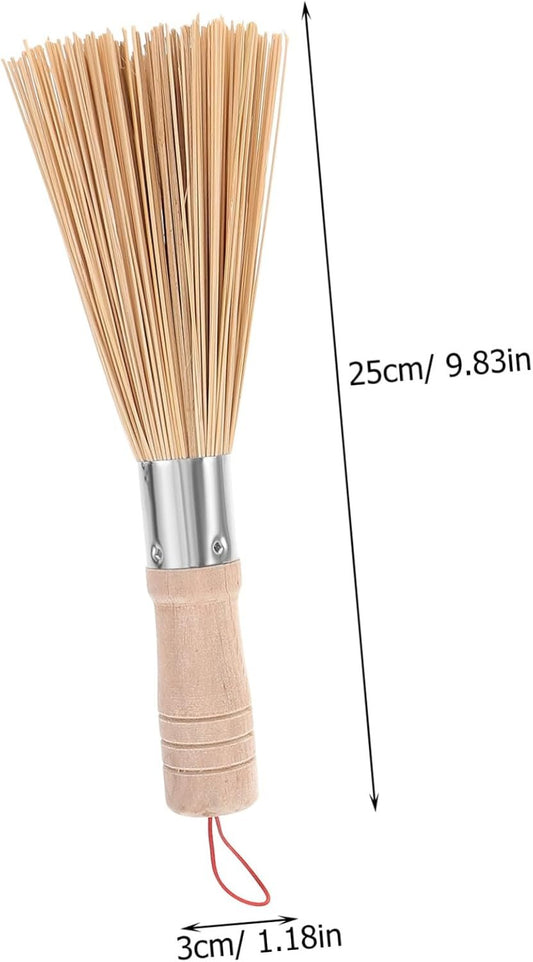 Amosfun 2Pcs Bamboo Long Handle Wok Cleaning Brush Kitchen Tool for Dish Washing Tough Flexible and Practical Cleaning Brush for Pots and Pans