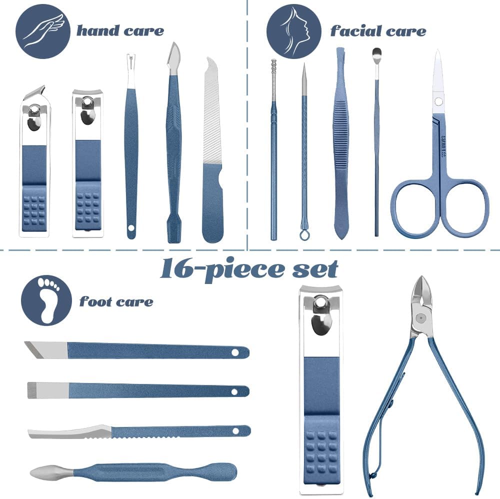 Nail Set Toenail Clippers Nail Kit Stocking Stuffers for Adults Nail Scissors Nail Clippers for Seniors Manicure and Pedicure Kit Nail Care Kit Manicure Set Women Metal Nail File 16pcs Travel Gifts