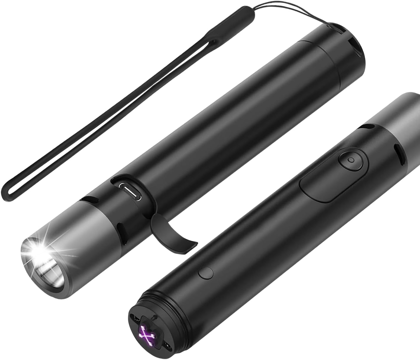 Portable EDC Bright Tactical Flashlight with Lighter Alarm，Powerful 500 Lumen,150m Throw, USB C 5v Small Rechargeable Travel Torch for Walking Camping Fishing Riding Emergency Pocket LED Flash Light