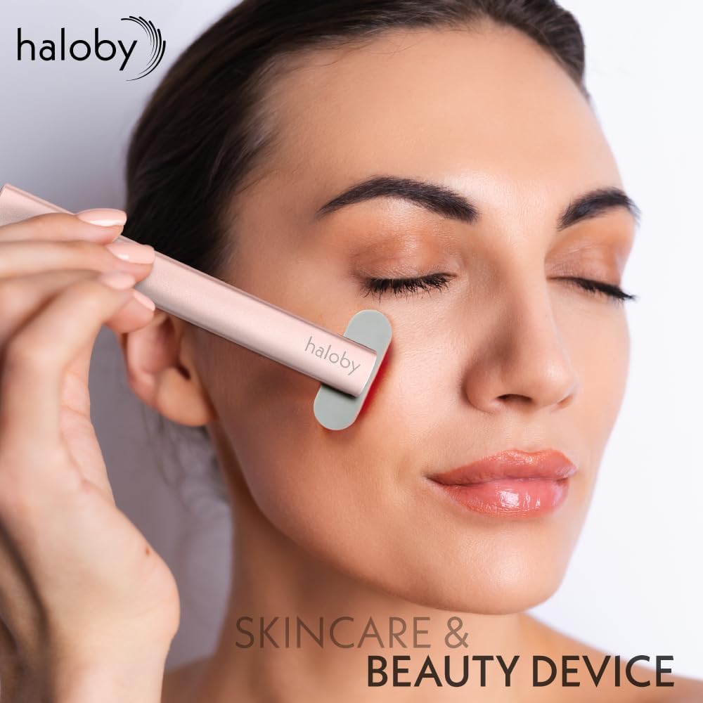 Haloby 5 in 1 Facial Wand | Microcurrent Device for Anti-Aging, Red & Blue Light Therapy, Face Massager for Rejuvenation, LED Light Therapy, Heat Therapy, Skin Care Tool: Lift Skin, for Damaged Skin