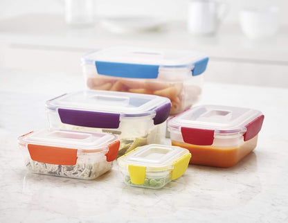Food Storage Container Set with Lockable Airtight Leakproof Lids, 10-Piece, Multi-Color, Plastic BPA Free