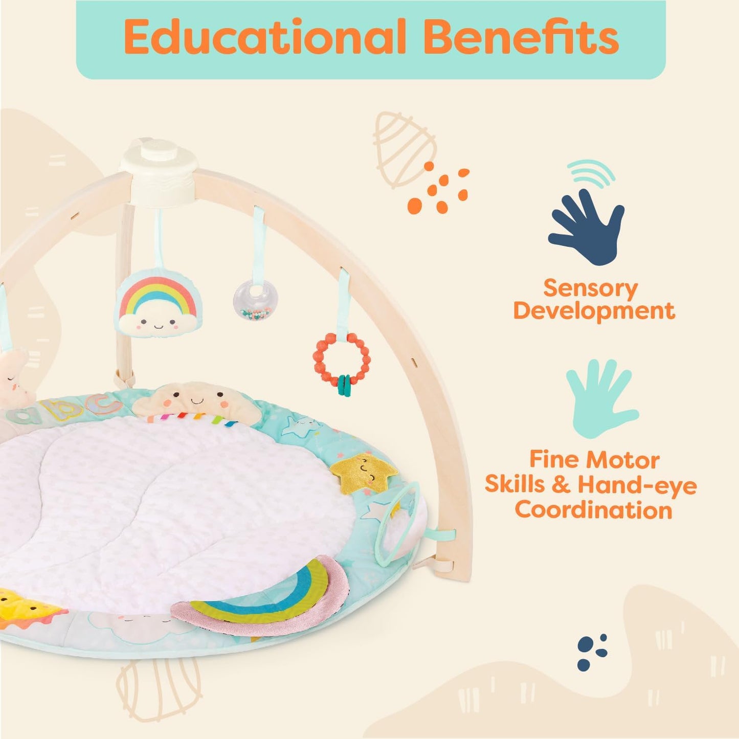 B. Toys- B Wooden Baby Soft Mat - Hanging Sensory Toys - Developmental Activities - Newborn - Sunrise to Sunset Play Gym, Multicoloured, Medium, BX2360C1Z