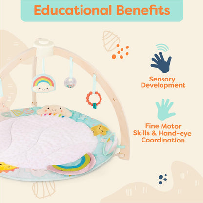 B. Toys- B Wooden Baby Soft Mat - Hanging Sensory Toys - Developmental Activities - Newborn - Sunrise to Sunset Play Gym, Multicoloured, Medium, BX2360C1Z