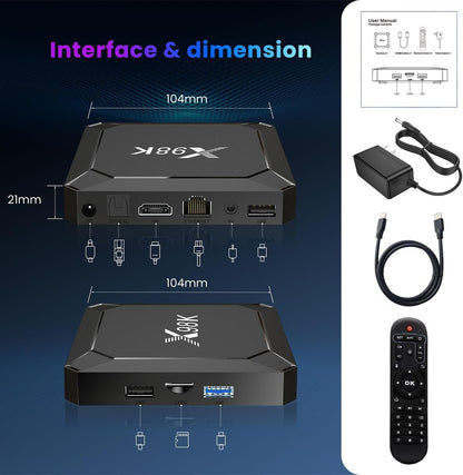 Android 13.0 TV Box, LEFFOT X98K Smart 4K Ultra HD Streaming Device for TV with HDR10+, Rockchip RK3528A Quad-Core ARM Cortex-A53, 4GB RAM 32GB ROM, Dual-Band WiFi 6, BT5.0