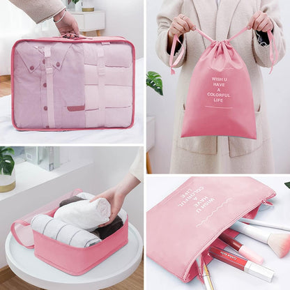 Travel Suitcase Organizer Set 8 Pieces - Packing Cubes Storage Travel Luggage Organizer for Clothes, Cosmetics, Shoes, Family Travel and Business (Pink)