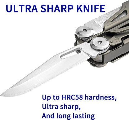 ROCKTOL Multitool,19 in 1 Multitool Pliers with Titanium-Plated Handle Safety Locking Lightweight EDC Tool Nylon Sheath for Gifts,Men,Outdoor Survival,Hiking,Camping