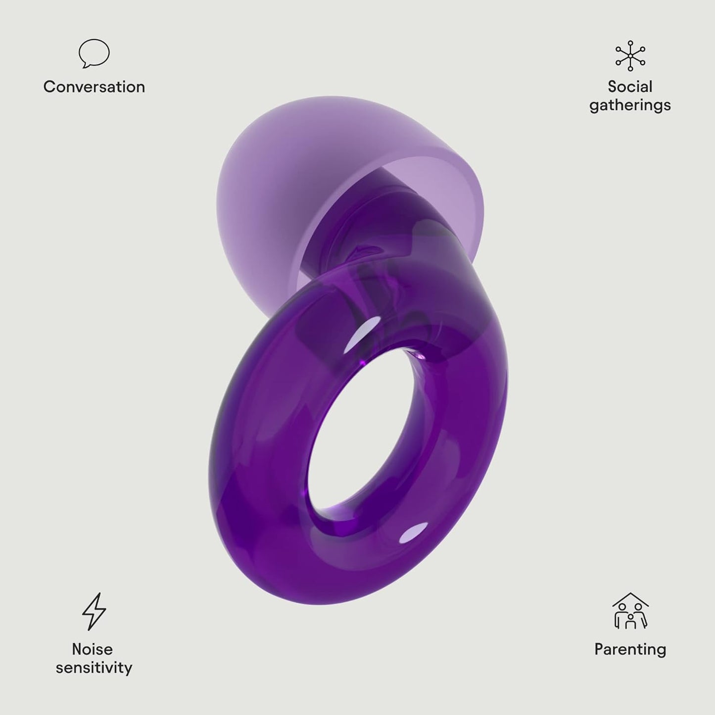 Loop Engage Solstice Earplugs for Conversation – Low-level Noise Reduction with Clear Speech – Social Gatherings, Noise Sensitivity & Parenting – 8 Ear Tips in XS/S/M/L - 16 dB coverage - Violet