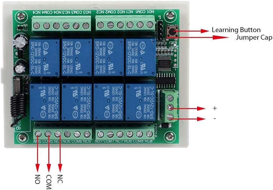 CJR-1208 Multi-Function 12V 8-Way Learning Remote Control Relay Receiver Replacement