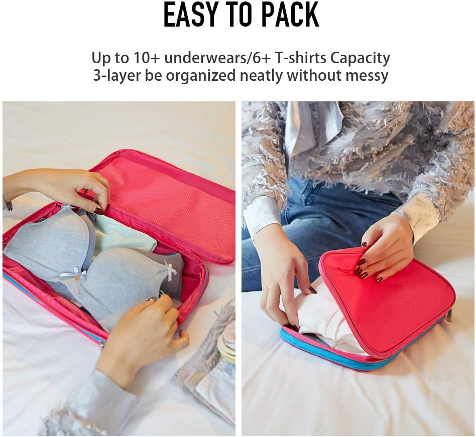 Bee Nesting Small Waterproof Compression Packing Cubes 4L, Mini Travel Packing Organizers for Backpacking Carry on, Expandable Storage Bags for Bras, Socks, Underwear, Dark Blue