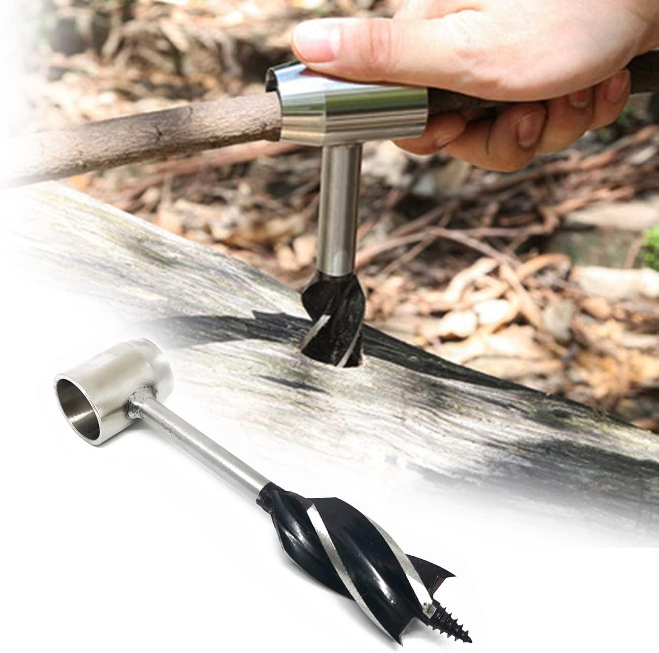 Necygoo Manual Auger Survival Tools Includes Hand Auger Wrench and Camping Tripod Board with Chain for Cookware Hanging Bushcraft Survival Settlers Tool