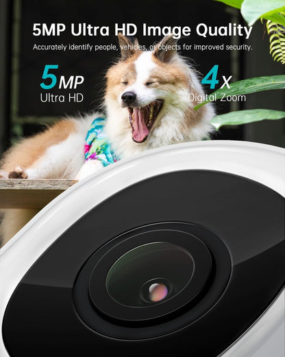 ZUMIMALL 5MP 5G Security Camera Outdoor Wired, 24/7 Recording Security Camera, WiFi Cameras for Home Security Outdoor, Plug-in Power, 360° Auto Tracking,Noise Detect,Cloud, Compatible with Alexa, IP66