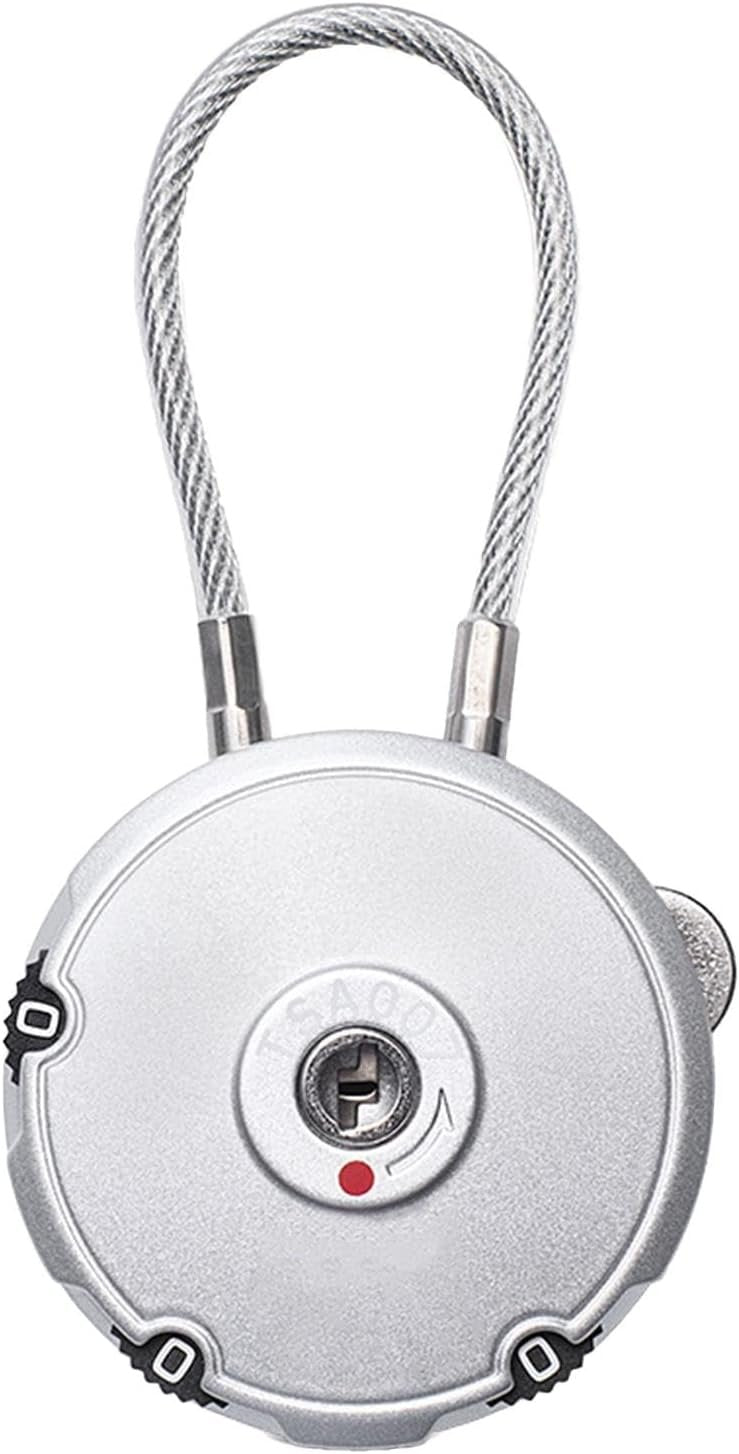 Small Luggage Locks, Travel Locks, Combination Cable Lock, Gym Locker, Toolbox & Cases 4.2 cm/1.7 Inches Sturdy Anti-Theft Security Device Secure for School, Black, Silver