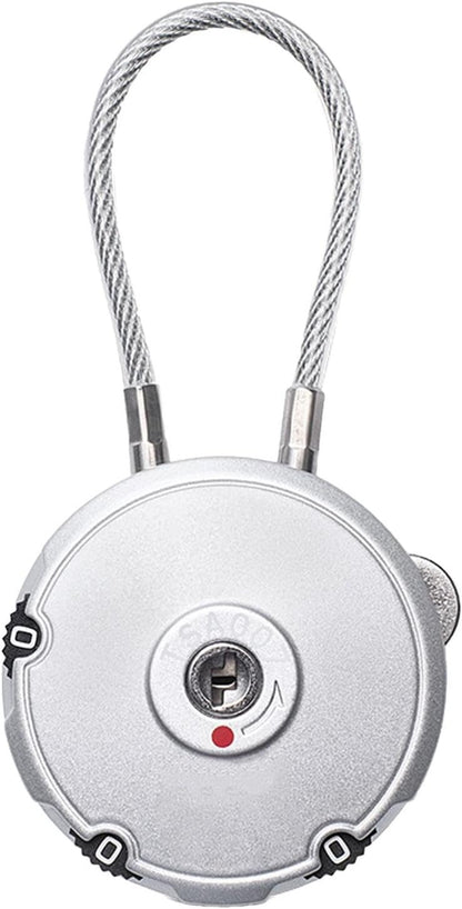 Small Luggage Locks, Travel Locks, Combination Cable Lock, Gym Locker, Toolbox & Cases 4.2 cm/1.7 Inches Sturdy Anti-Theft Security Device Secure for School, Black, Silver