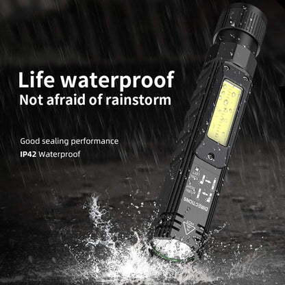 Portable Flashlight, 800 Lumens USB Rechargeable Tactical Flashlight, 90 Degree Rotate, Magnet Tail, Flashlight IPX4 Waterproof Led Flashlight 5 Modes, COB Work Light for Camping, Outdoor, Reading