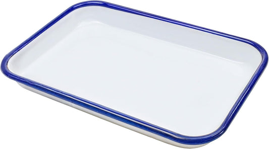 Enamel Tray Butcher Plates Art Vintage Square White Small Enamelware Pan, Retro Handcrafted Palette Sheet Dishes Holder for Bakeware Food Serving Cake Oven Baking Home Cookware Mixing Paint Watercolor