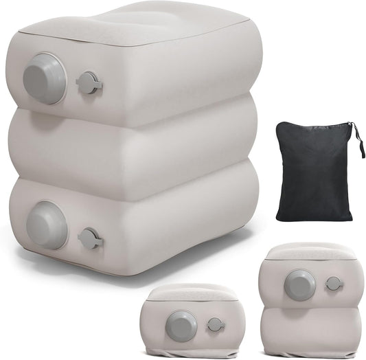 KINGTLE Inflatable Travel Foot Rest, Adjustable Height Leg Rest Pillow for Airplane, Train, Cars, Home, Office