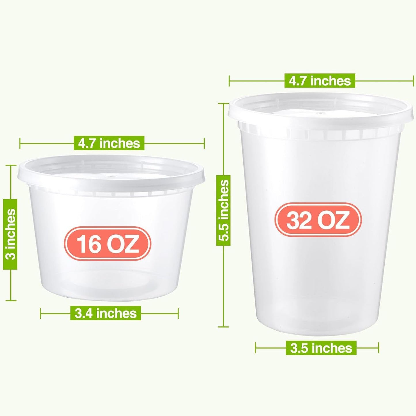 NEEBAKE 50 Set Deli-Containers-with-Lids: [16oz 32oz] Combo Plastic-Food-Storage-Containers-with-Lids, Microwaveable & Freezer Safe To-Go-Containers, Leak-proof Meal-Prep-Containers