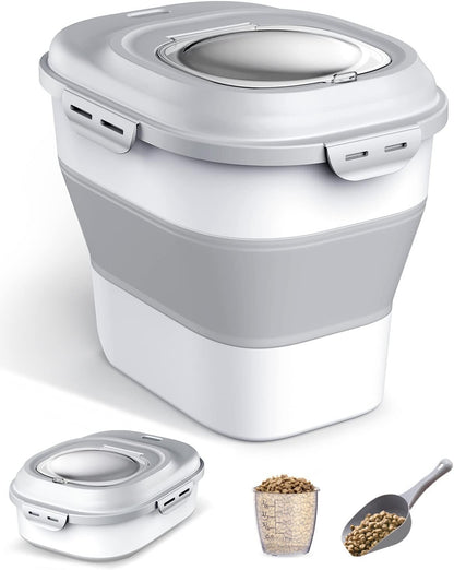Somkaco 30-35 Lbs Dog Food Storage Container Collapsible Dog Food Container with Airtight Lids, Wheels, Scoop, Large Pet food storage for Dog, Cat and Other Pet