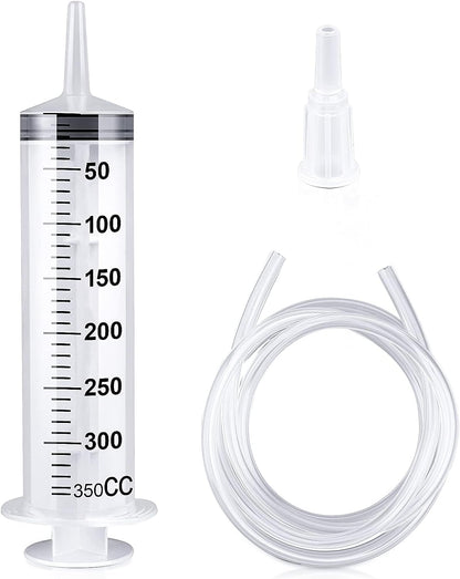 Large Capacity Plastic Syringe with 1m Tube, Reusable Plastic Syringe with Tubing for Pet Feeding, Scientific Labs, Watering, Refilling, Multiple Uses (350ML)