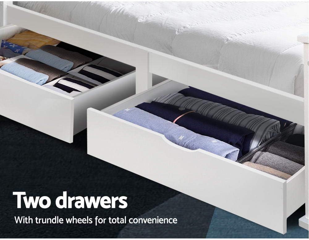 Artiss Single Bed Frame Platform Wooden Timber Frames Beds Base with 2 Drawers Bedroom Room Decor Home Furniture White with Reinforced Bracket Support for Kids, Toddler and Adult, Modern Design