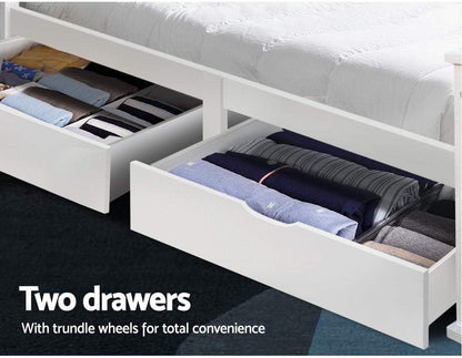 Artiss Single Bed Frame Platform Wooden Timber Frames Beds Base with 2 Drawers Bedroom Room Decor Home Furniture White with Reinforced Bracket Support for Kids, Toddler and Adult, Modern Design