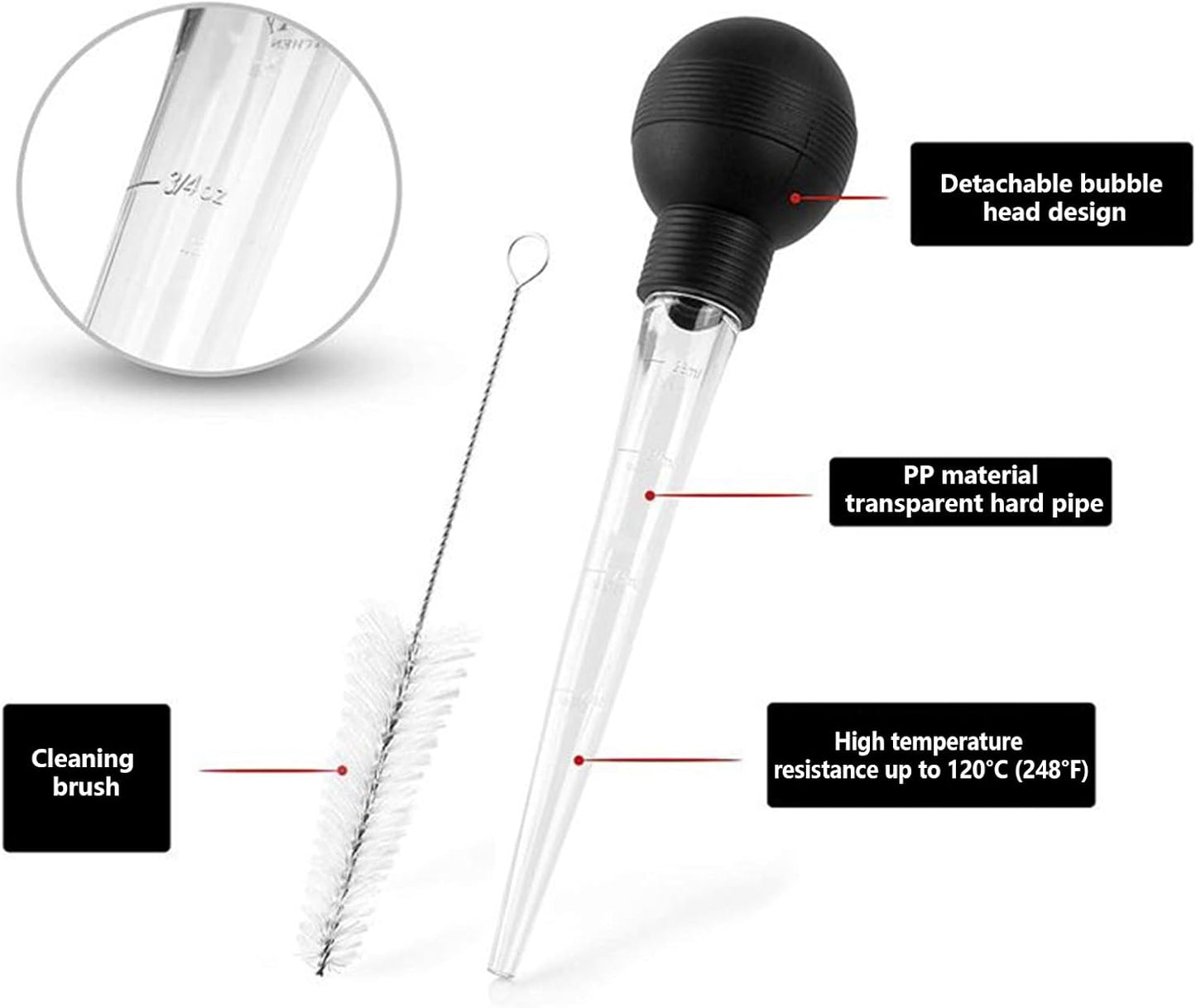 Turkey Baster, Food Injector Syringe, 4.53in Kitchen Cooking Basters, Easy to Clean with Cleaning Brush, Basting Meat and Hot Liquids for Essential Accessory