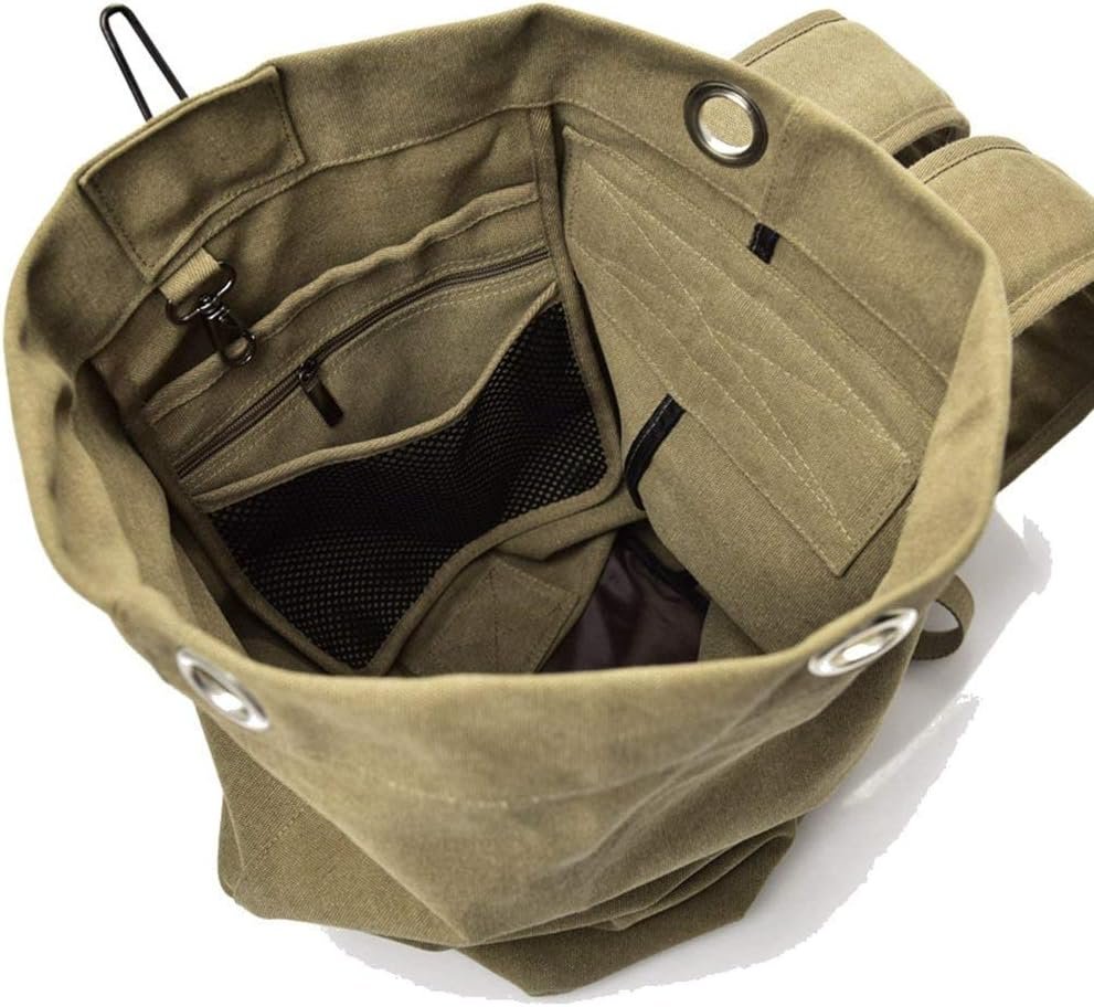 Canvas Backpack, Outdoor Large Capacity Travel Backpack, Hiking Camping Backpack, Tactical Military Bucket Bag（Black）